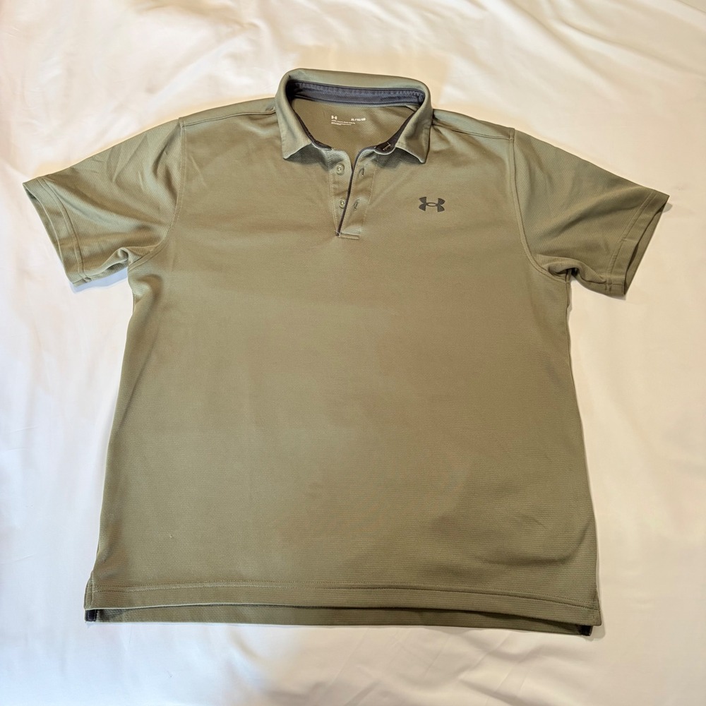 Under Armour Mens XL Loose Fit Performance Polo Shirt Olive Green Short Sleeve